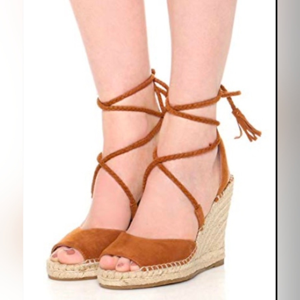 JOIE Phyllis Lace Up Suede Espadrille Wedges